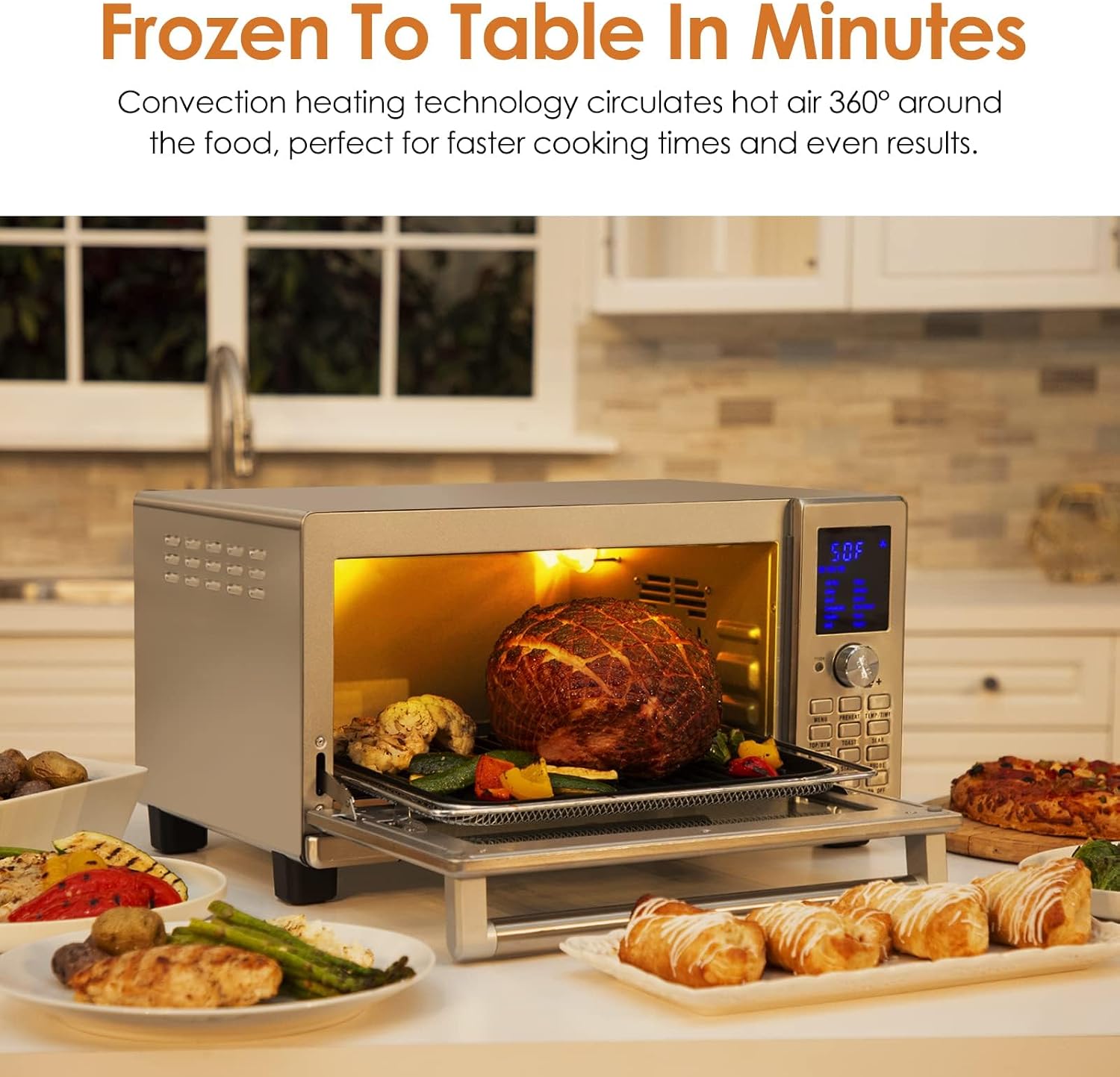 Nuwave Bravo Air Fryer Convection Oven Countertop, 100-in-1 Smart Grill Combo,10 Toaster Settings, Finer Control of 5 Heaters & 3 Fan Speed, 50-500°F, Smart Thermometer, Stainless Steel, PFAS Free
