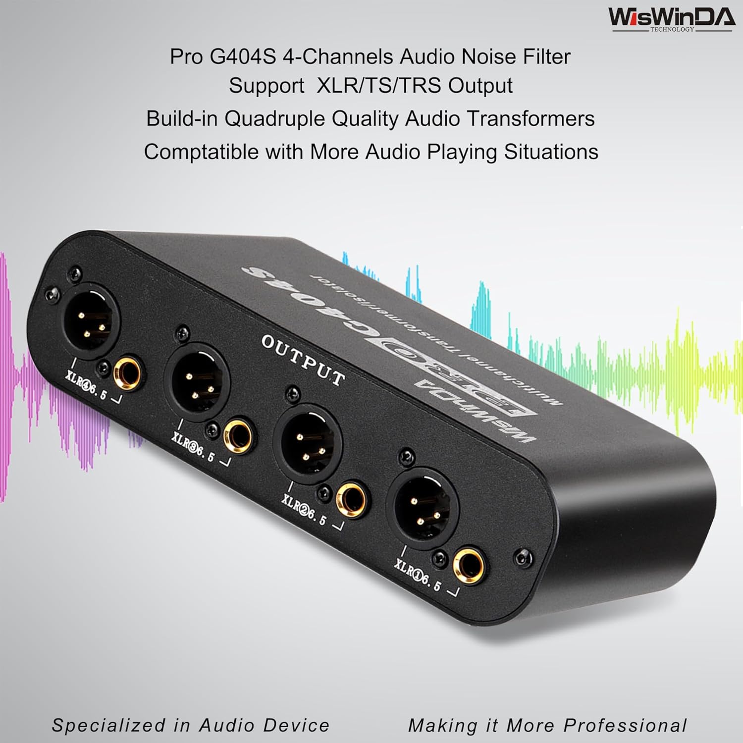 4Channels Pro G404s XLR/TS/TRS/1/4' Passive Hum Eliminator Direct Box for Audio Equipments Ground Loop Isolator Noise Filter for Different Audio Systems Using (Pro G404S)
