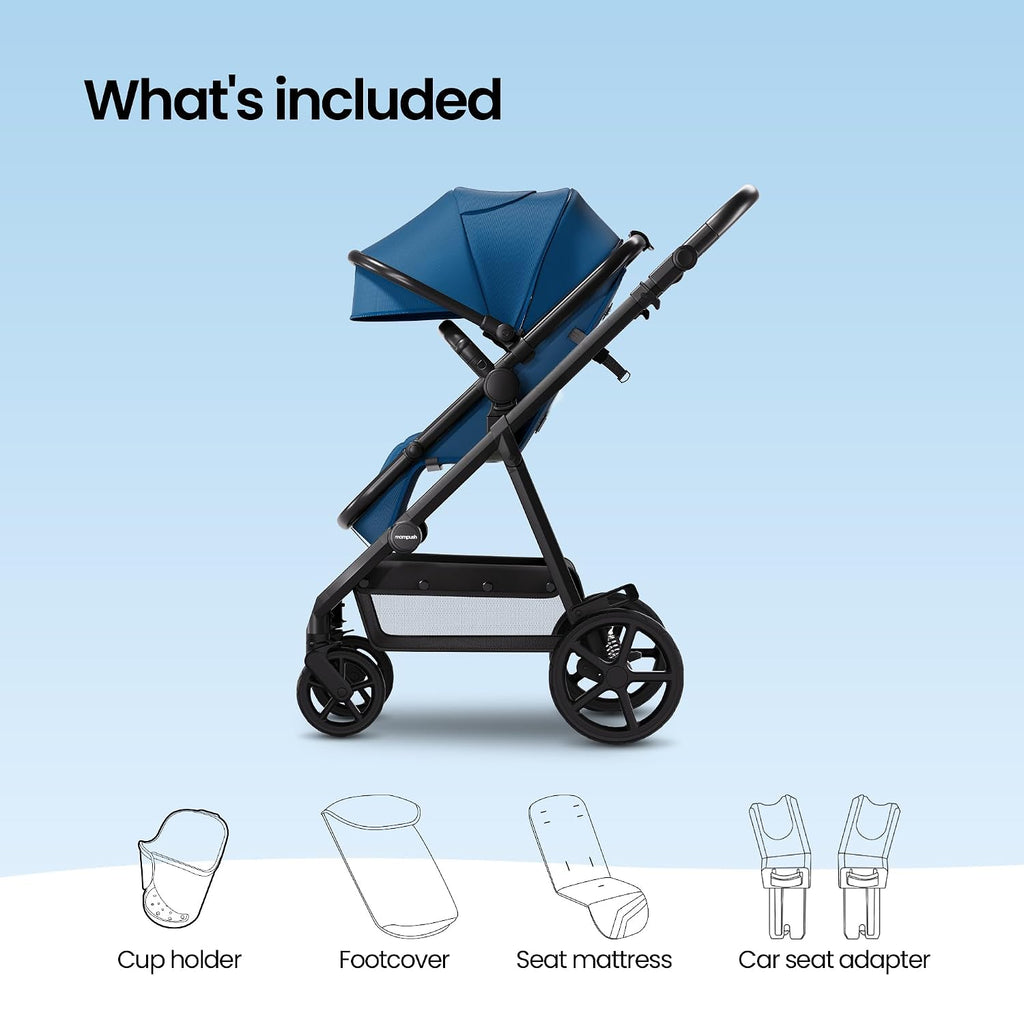 Mompush Meteor2 Baby Stroller 2-in-1 with Newborn Mode, Large Shock-Absorbing Wheels, Car Seat Adapter Included – Full-Size Infant & Toddler Stroller for All-Terrain Family Outings