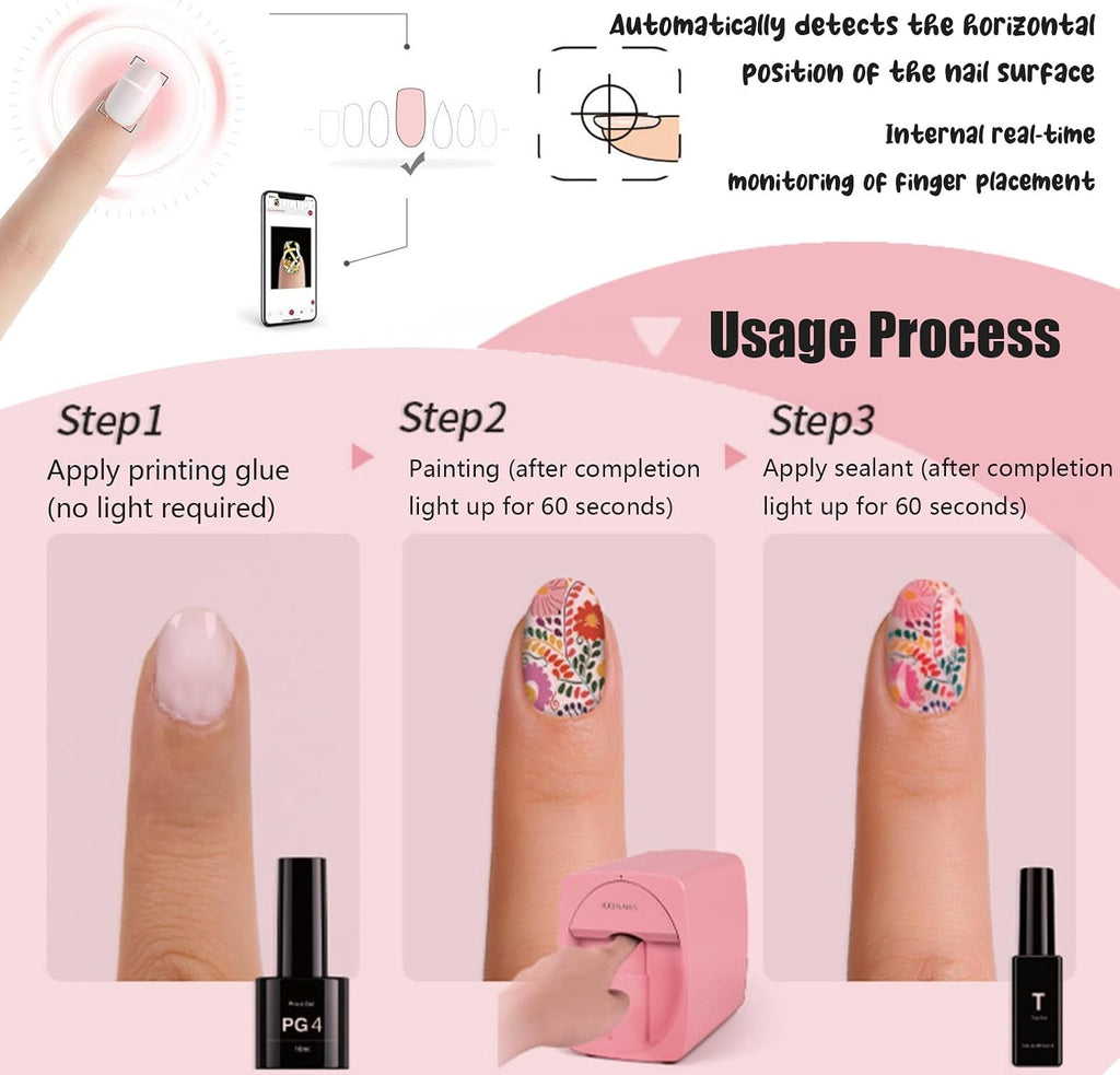 Nail Art Printer, Intelligent 3D Nail Painting Machine, Portable Digital Mobile Art Printer, Support WiFi/DIY, Professional Equipment for Beauty & Personal Care, Girls' Home Nails Rosegold