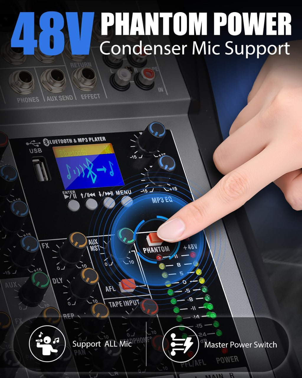 12 Channel mixer professional Audio Mixer, dj mixer with Individual Channel Control and USB Audio Recording & Editing via Computer, All-Metal mezcladora para dj (12 Channel)