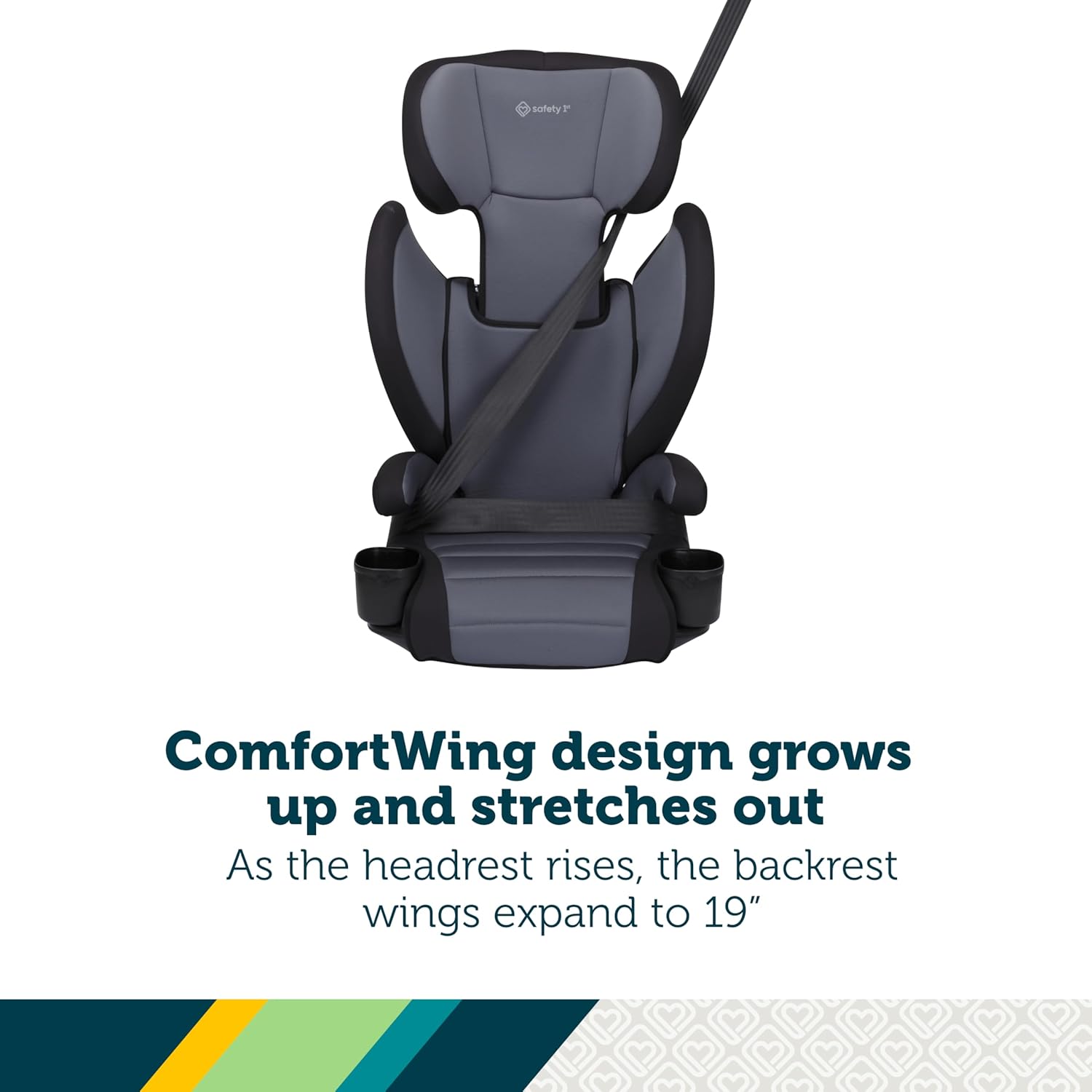 Safety 1st Grow and Go 2-in-1 Booster Car Seat with ComfortWings, Converts High-Back to Backless, 19' Wide, Fits 3 Across, Lightweight, Foldable, Easy-Clean, Cup Holders, 40-100 lbs, Sea Serpent