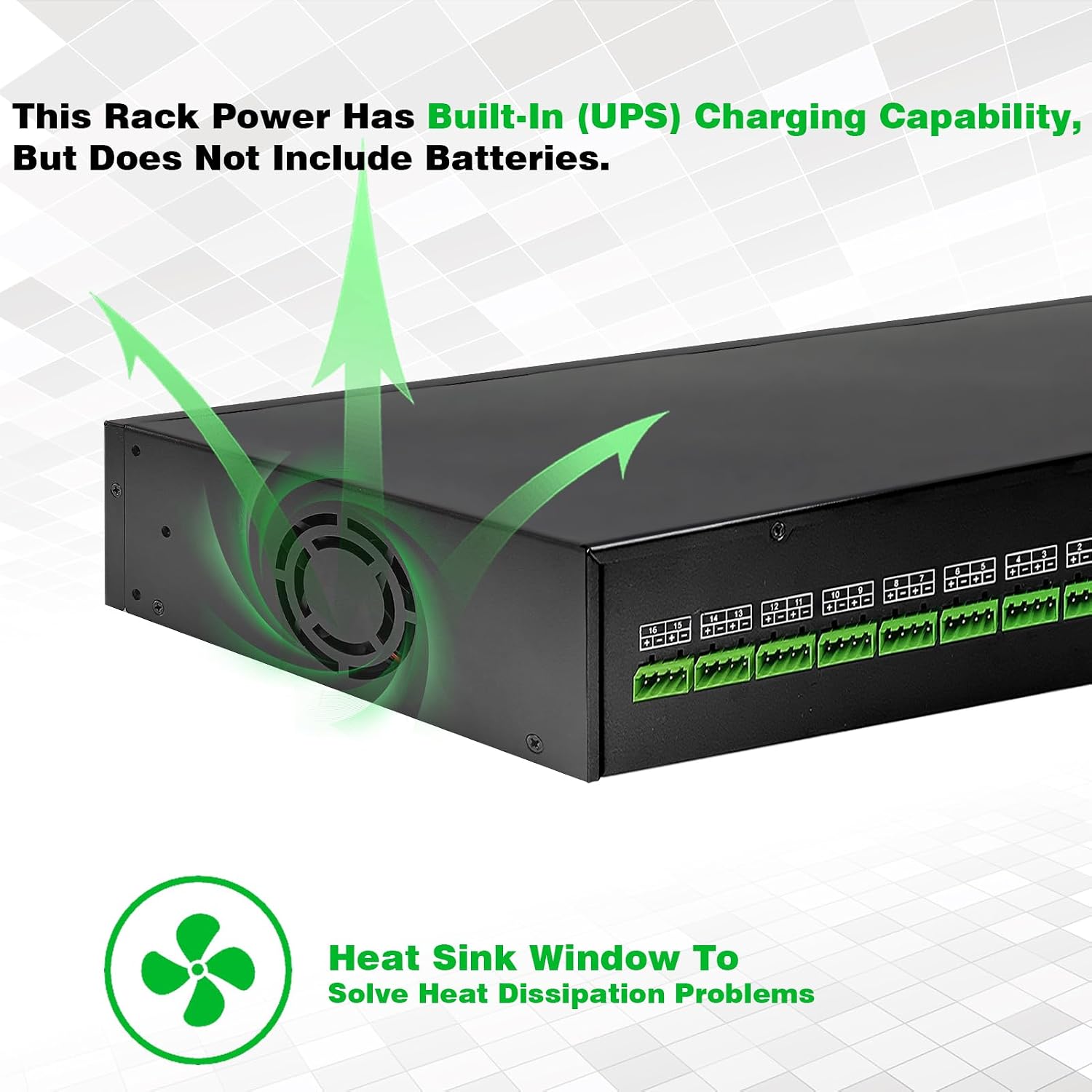 DC 16 Channel VBR CCTV 12V 20A Distributed Power Supply Rack Mount, PTC Reset Fuse,（UPS） Uninterruptible Power Supply System Function，Adjustable Output Voltage，for Security Cameras, DVR，NVR