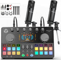 Podcast Equipment Bundle for 2, Audio Interface DJ Mixer with 3.5mm Condenser Microphone for PC, Smartphone, Voice change,RGB for Recording, Streaming, Podcasting, Gaming, COMMANDER M100 3rd