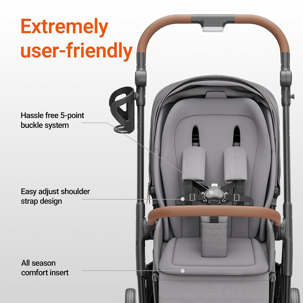 MAMAZING Air Lux Baby Stroller with Bassinet from Newborn to 50 lbs, Strength Carbon Fiber Frame Only 15.8lbs, Bassinet Stroller Included Reversible Seat, Car Seat Adapter & Large Storage Basket