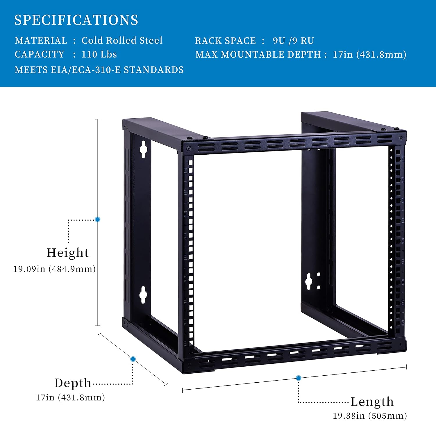 RackPath 9U Wall Mount Rack Open Frame 19in Server Equipment Rack Heavy Duty - 17in Depth