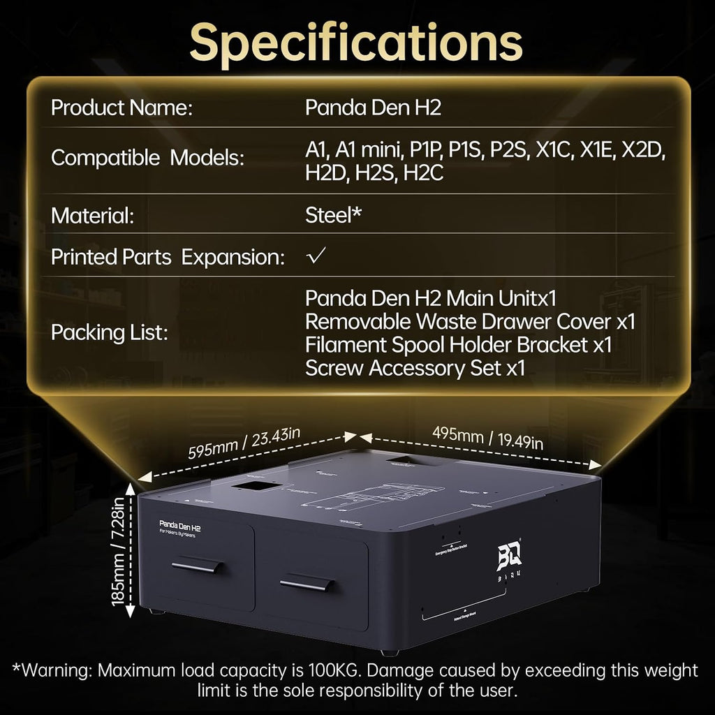 BIQU Panda Den H2 Tool Storage Drawers Compatible with Bambu-Lab H2D/H2C/H2S/P1P/P1S/P2S/X1C/X1E/X2D/A1/A1 Mini 3D Printers, Filament Waste Collection System Modular Expansion Maximize Vertical Space
