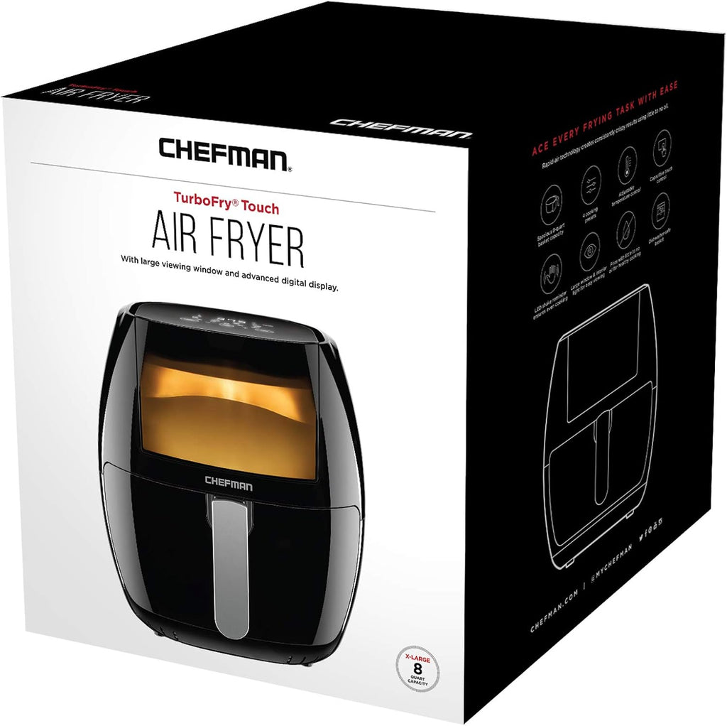 Chefman TurboFry Touch 8 Quart Air Fryer w/ XL Viewing Window & Advanced Digital Display, Fry with Less Oil for Healthy Food, Adjustable Temperature Control, Cooking Presets & Dishwasher-Safe Basket