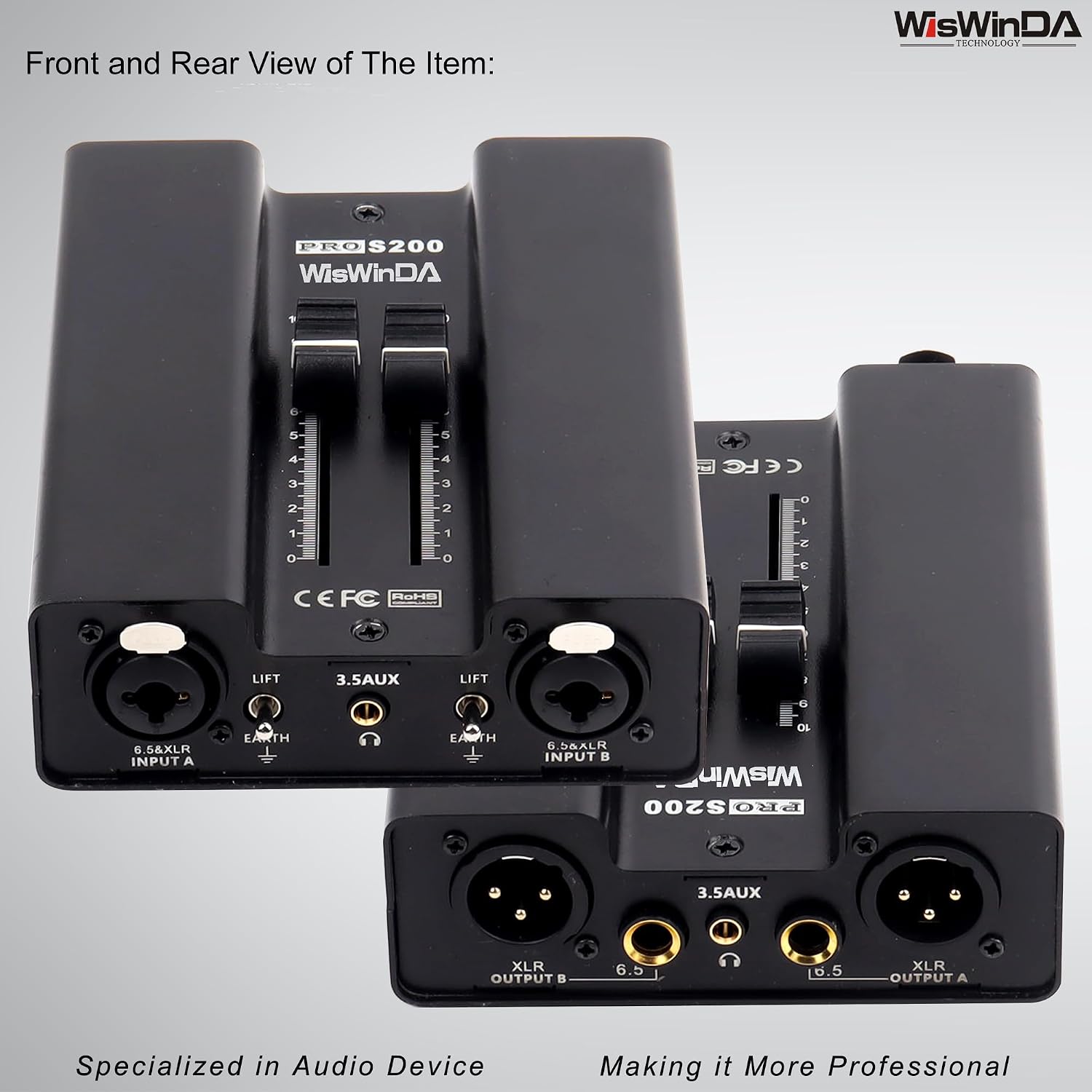 VS200 2Channels Pro XLR/AUX/TS/TRS Passive Hum Eliminator Box with Fader Variable Volume Controller for Audio Equipments Ground Loop Isolator Noise Filter for Different Audio Situation Using