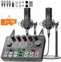 Podcast Equipment Bundle for 2, Audio Interface with 8GB Memory Card and XLR Condenser Microphones,Stereo,Denoise, RGB,Built-in Recorder, 48V Phantom for Streaming,Podcast Recording,Gaming(RS2i2)