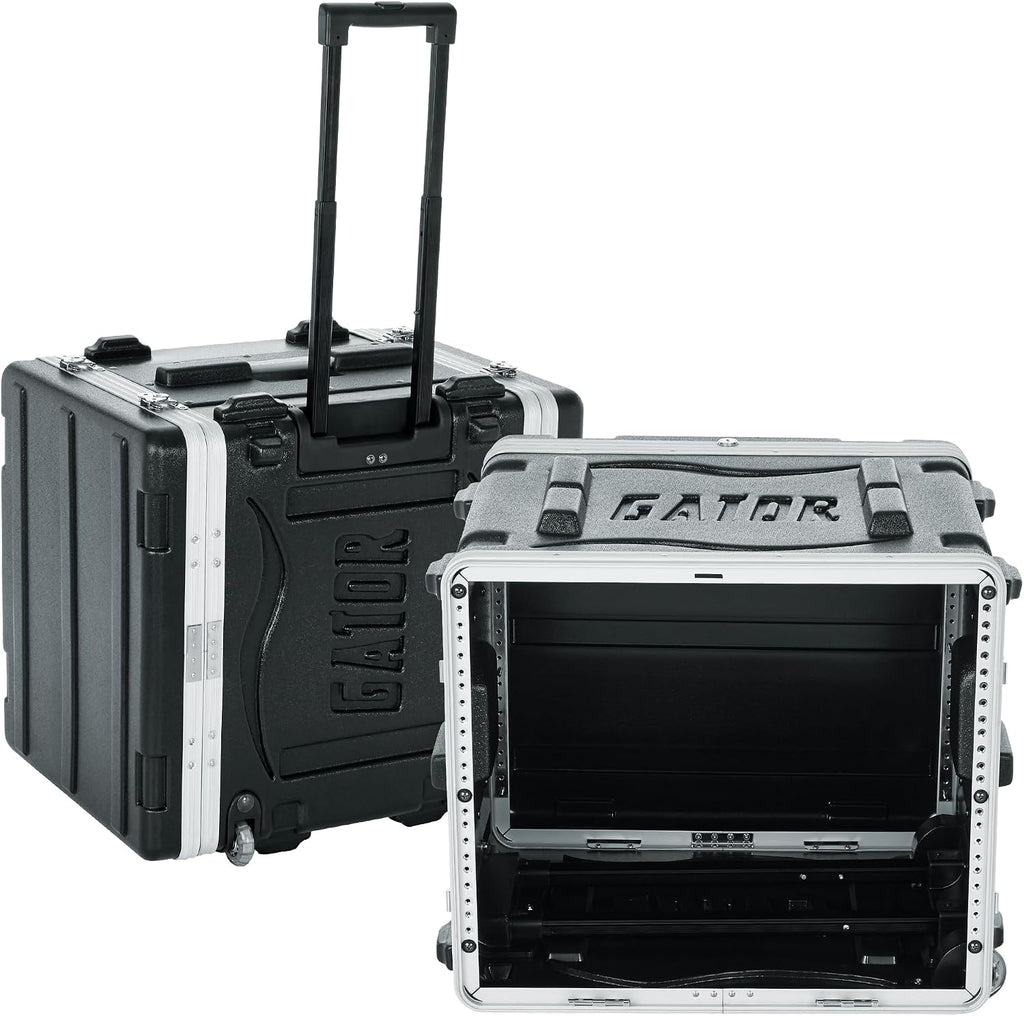 Gator Cases Lightweight Rolling 8U Rack Case with Heavy Duty Latches, Retractable Tow Handle, and Recessed Wheels, Standard 19.25' depth (GRR-8L)