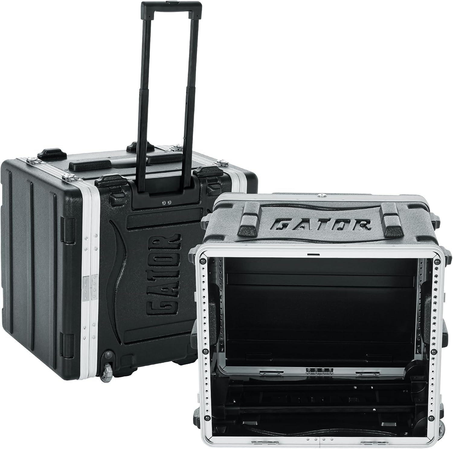Gator Cases Lightweight Rolling 8U Rack Case with Heavy Duty Latches, Retractable Tow Handle, and Recessed Wheels, Standard 19.25' depth (GRR-8L)