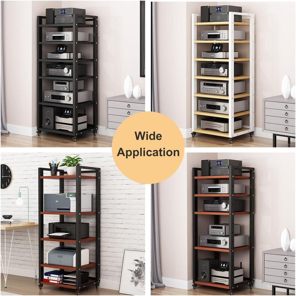 7-tier Av Media Stand, Audio Rack With Adjustable Shelves, Stereo Racks And Stands With Wheels, Stereo Rack For Home, Office, Theater(C)