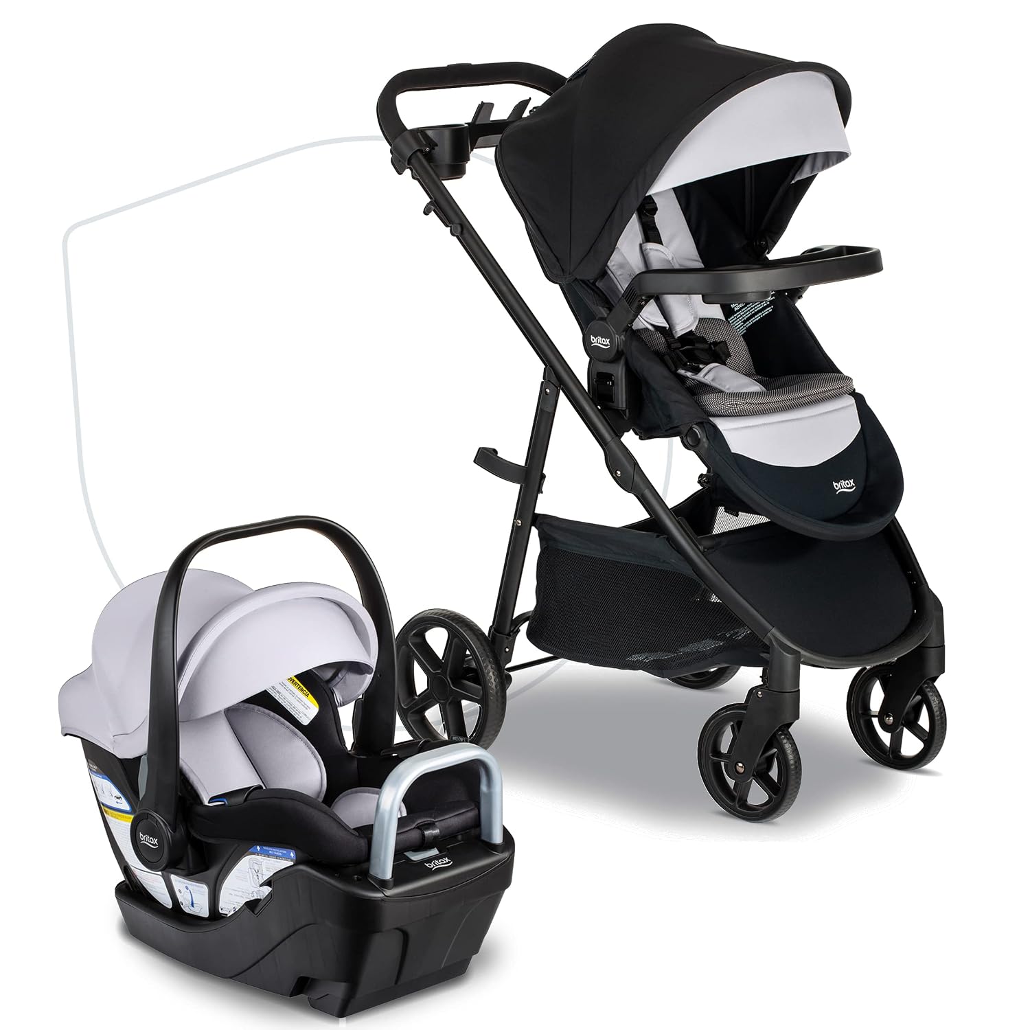 Britax Willow Brook S+ Travel System, Infant Car Seat Stroller Combo With Willow S Infant Car Seat, Alpine Base, and Brook+ Stroller; ClickTight Technology, SafeWash Insert and Cover — Glacier Onyx