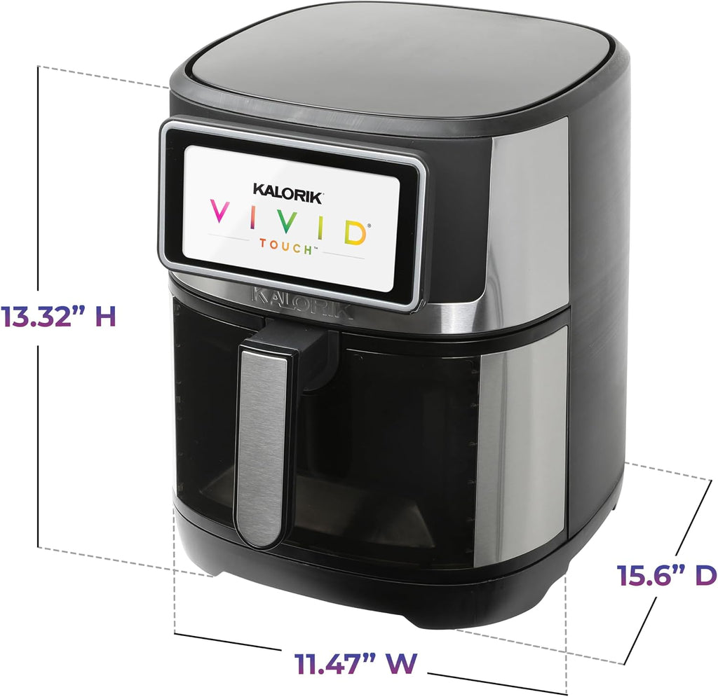 Kalorik Air Fryer VIVID TOUCH Series 7 Quart Capacity with High-Resolution Touchscreen 200 Cooking Presets in 12 Food Categories with View Window, 1500-Watts, Stainless Steel