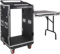 Sound Town Heavy-Duty 1/2' (12mm) Plywood 16U PA/DJ Rack/Road Case with 11U Slant Mixer Top, 20'' Rackable Depth, DJ Work Table and Casters, 16-Space Size, Pro Tour Grade (STMR-16UWT)