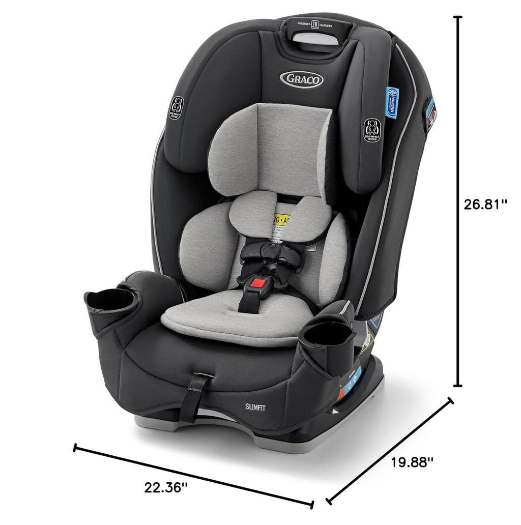 Graco Slimfit 3-in-1 Convertible Car Seat, Slim Car Seat with Space-Saving Design, Highback Booster Seat with 10-Position Headrest, Rear Facing and Forward Facing Carseat, Darcie