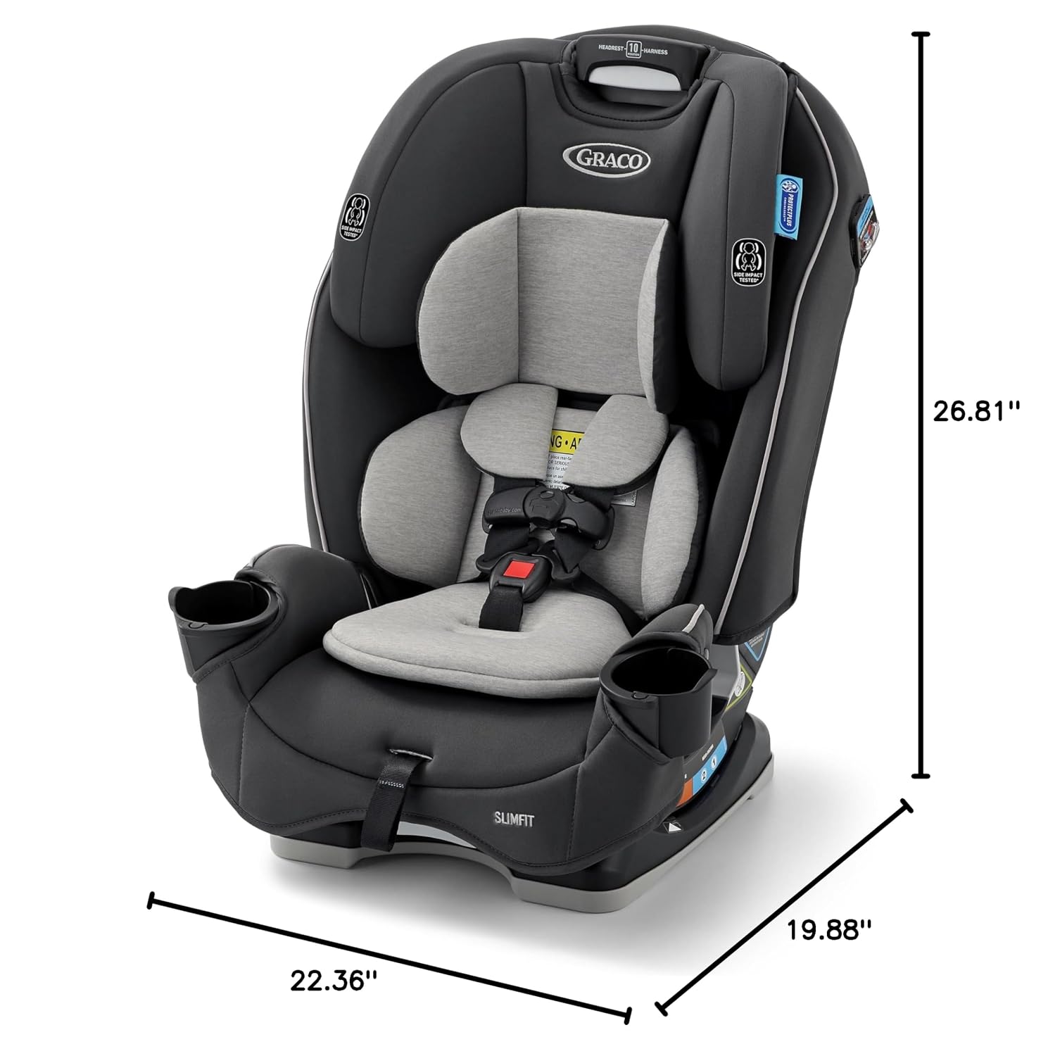 Graco Slimfit 3-in-1 Convertible Car Seat, Slim Car Seat with Space-Saving Design, Highback Booster Seat with 10-Position Headrest, Rear Facing and Forward Facing Carseat, Darcie