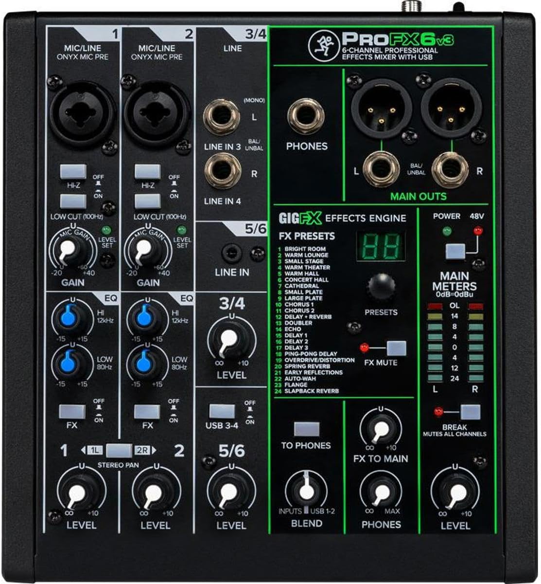Mackie ProFX6v3 6-Channel Professional Analog Mixer with USB, Onyx Mic Preamps and GigFX Effects Engine