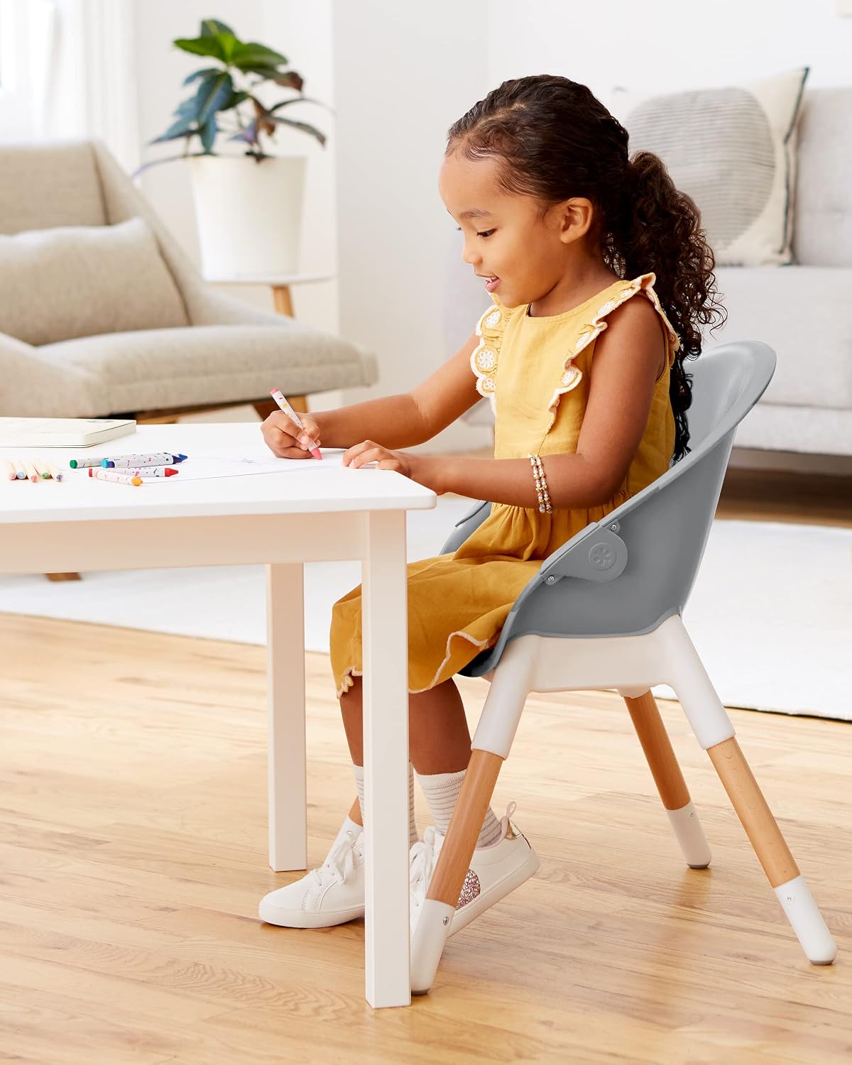 Skip Hop Baby High Chair 4 in 1 Convertible High Chair, EON, Grey/White