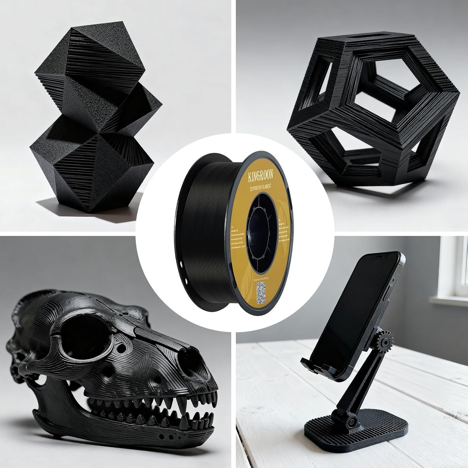 Kingroon PLA 3D Printer Filament,10 Rolls, Dimensional Accuracy +/- 0.02 mm, 10kg Spool(22lbs), 1.75 mm，Black