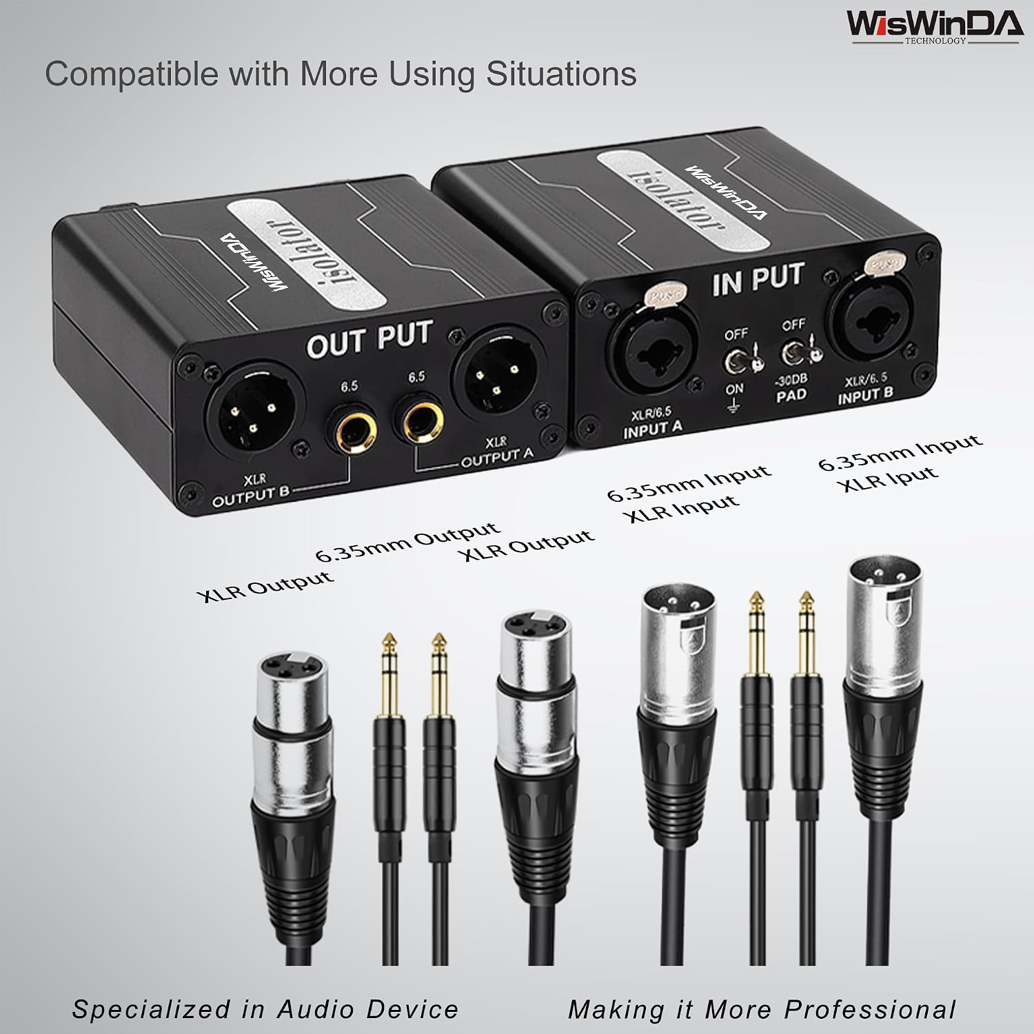 Pro GX200S 2Channels XLR/TS/TRS Passive Hum Eliminator Direct Box for Audio Equipments Ground Loop Isolator Noise Filter for Different Audio Systems Using Situations