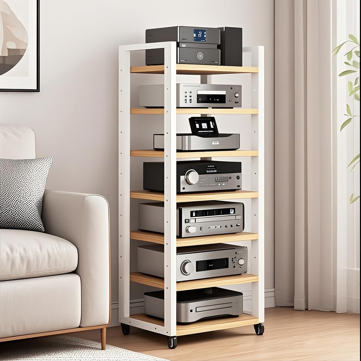 7-Tier Heavy Duty Audio Component Rack, 140cm Tall - HiFi Amplifier Rack/Audio-Video Shelving - CD Record Player Stereo Receiver AV Equipment Cabinet Display Stand(A)
