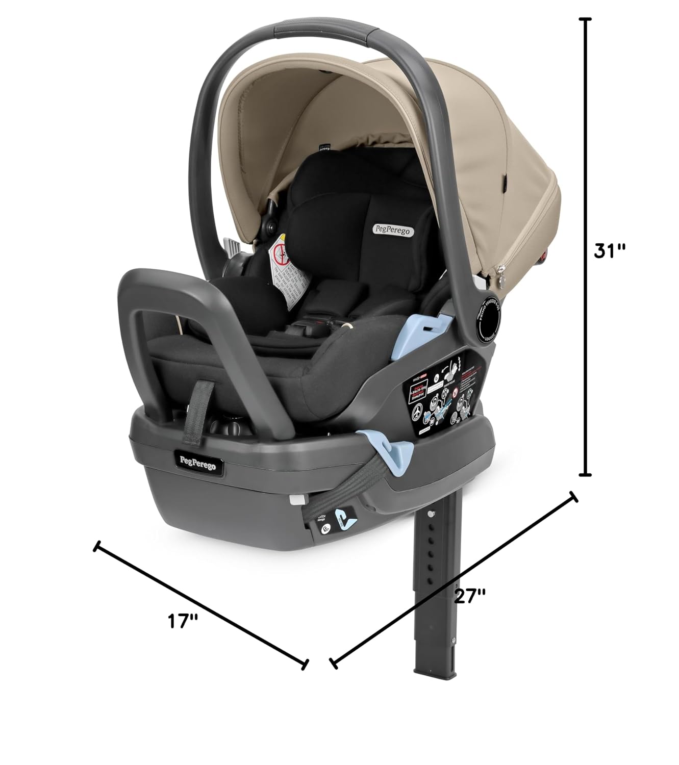 Peg Perego Primo Viaggio Lounge - Reclining Rear Facing Infant Car Seat - Includes Base with Load Leg & Anti-Rebound Bar - for Babies 4 to 30 lbs - Made in Italy - Vanilla Blend (Black & Cream)