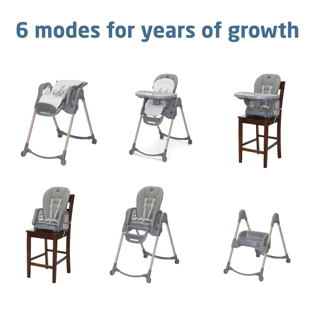 Maxi-Cosi Minla 6-in-1 High Chair for Babies & Toddlers, Portable Foldable Highchair, EcoCare Fabric, 9 Heights, 5 Reclines, 4 Tray Positions, Classic Green