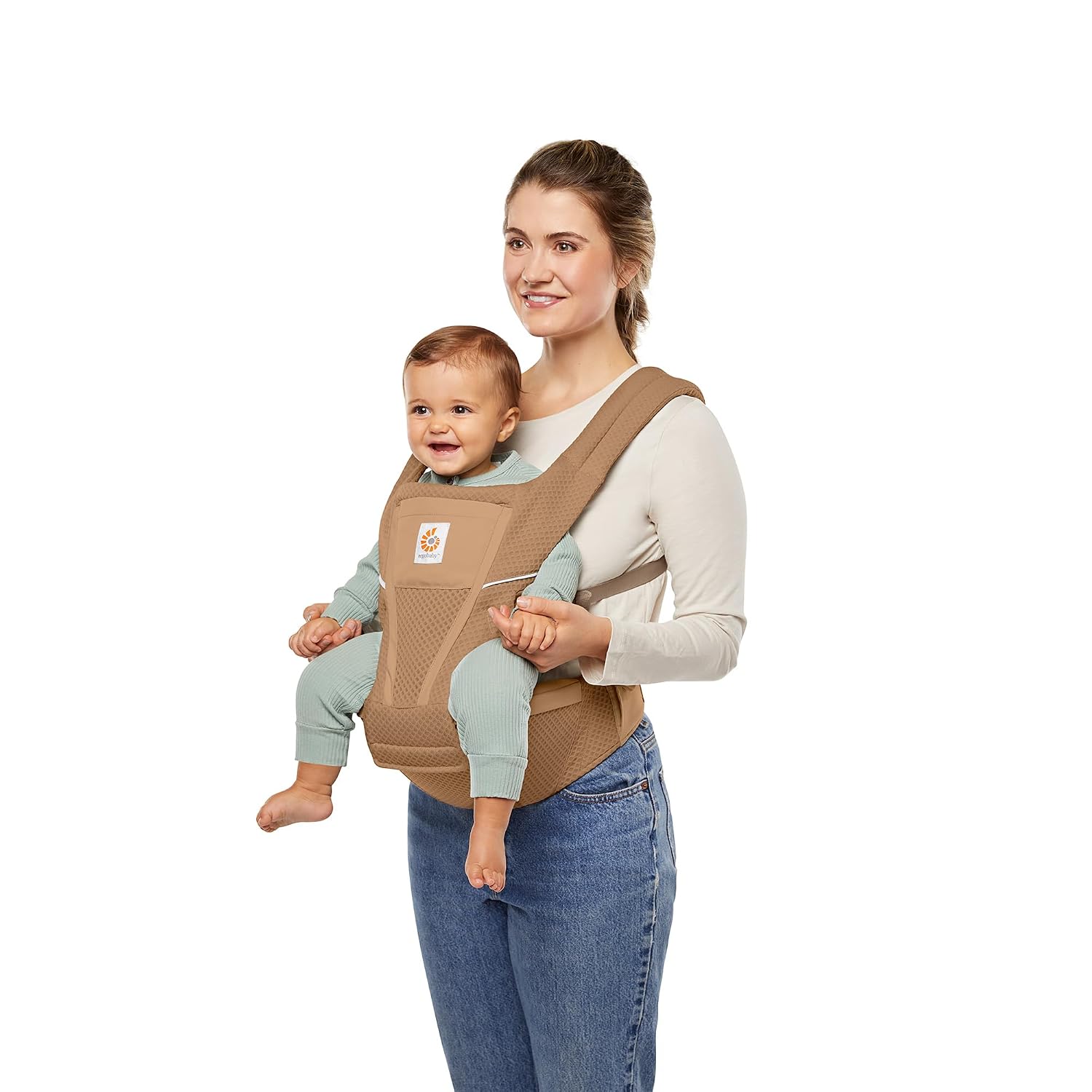 Ergobaby Alta Hip Seat Baby Carrier for Babies & Toddlers 4-48 Months (12-45 lbs) - 3-Position Convertible Ergonomic Baby Carrier with Storage Pocket, Sun Hood, Hip-Healthy Positioning - Camel
