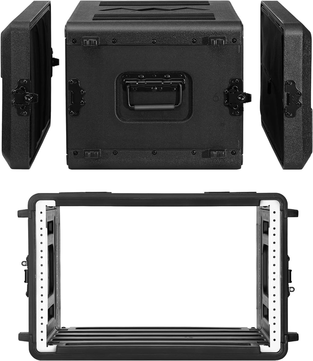 6U Rack Case Shallow 17' Depth, 19' Rackmount Flight Cases Easy Installation Portable Carry Watertight Dust Proof 2 Space Shockproof Mount Racks with Microphone Compartments Space Saving