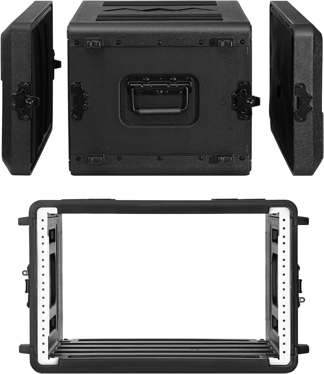 6U Rack Case Shallow 17' Depth, 19' Rackmount Flight Cases Easy Installation Portable Carry Watertight Dust Proof 2 Space Shockproof Mount Racks with Microphone Compartments Space Saving