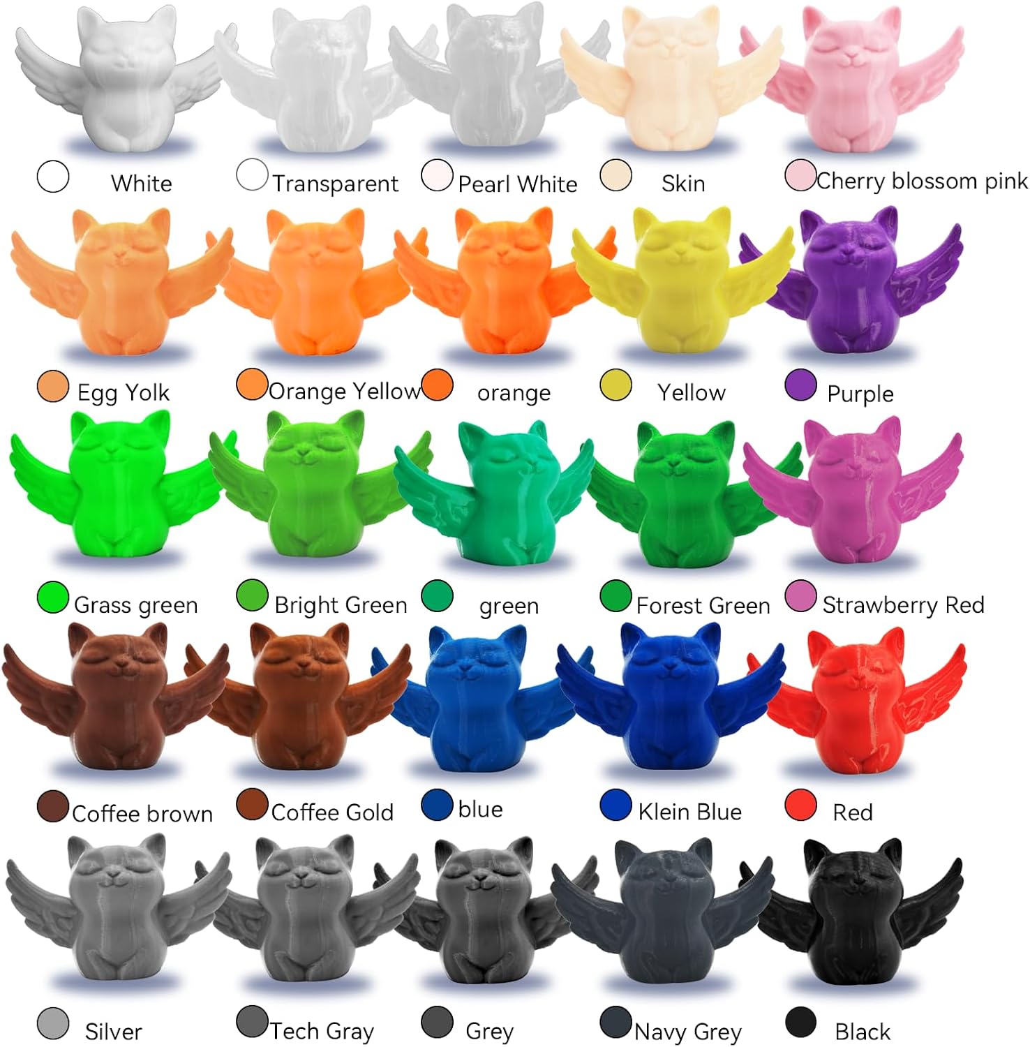 16Rolls PETG Filament Bundle Filament Bulk,1.75 mm Black+White+Grey+Red+Green+Blue+Purple+Skin+Silver+Yellow+Transparent+Coffee+Cherry Blossom Pink+Orange+Navy Gray+Grass Green.