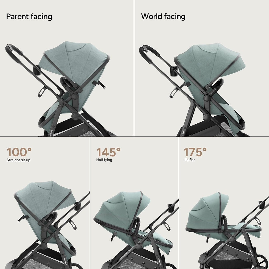 Mompush Wiz 2 in 1 Baby Stroller with Infant Pramette Mode, One Hand Fold Convertible Newborn to Toddler Stroller with Reversible Seat and Large UPF 50+ Canopy