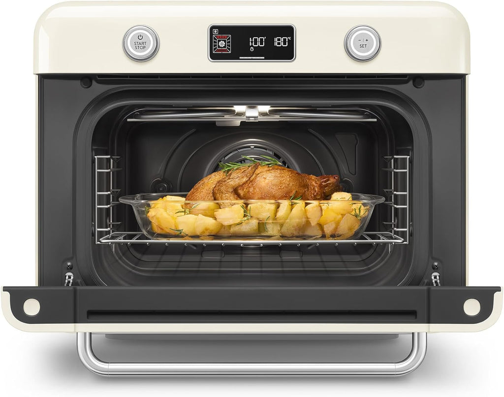 SMEG COF01Countertop Combi Oven - Multi-Function Grill, Air Fry, Steam, Bake, Convection, Defrost, and Warm, 10 Cooking Functions - Made In Italy (Cream)