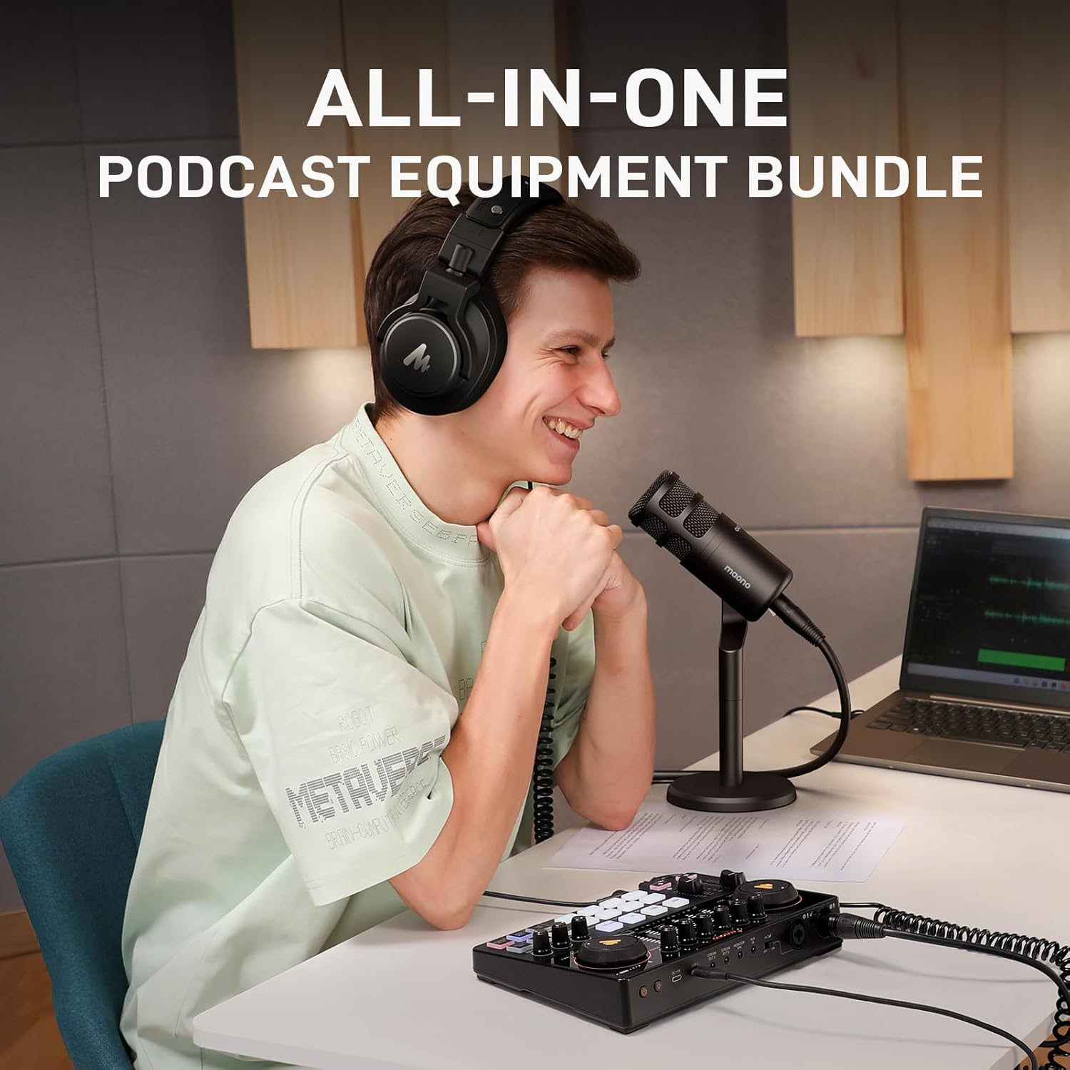 MAONO Podcast Equipment Bundle: Audio Interface mixer with Dual XLR Input for Podcast Streaming - MaonoCaster E2 GEN2+PD100+MH700