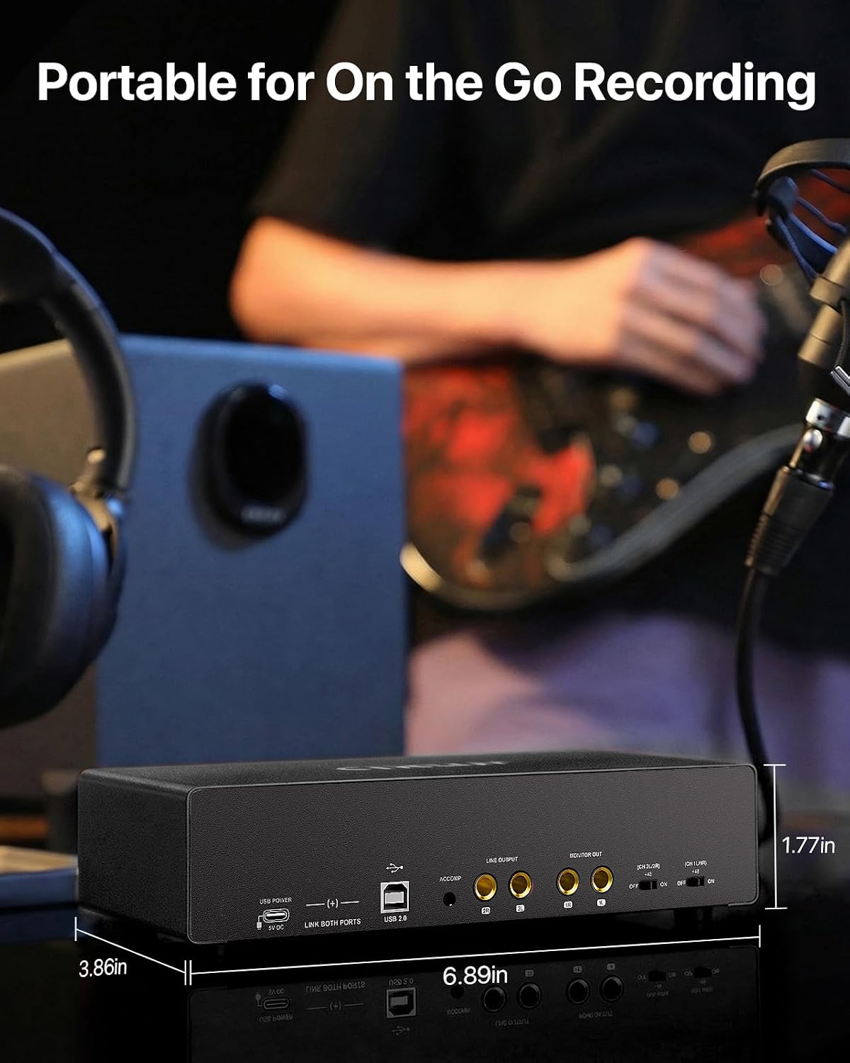 4x4 USB-C Audio Interface for PC & Mac - 24-bit/192kHz Studio Recording, 4 Combo Inputs (XLR/TRS), 4 TRS Outputs, 48V Phantom Power, FX Effects for Podcast/Streaming (Matte Black)