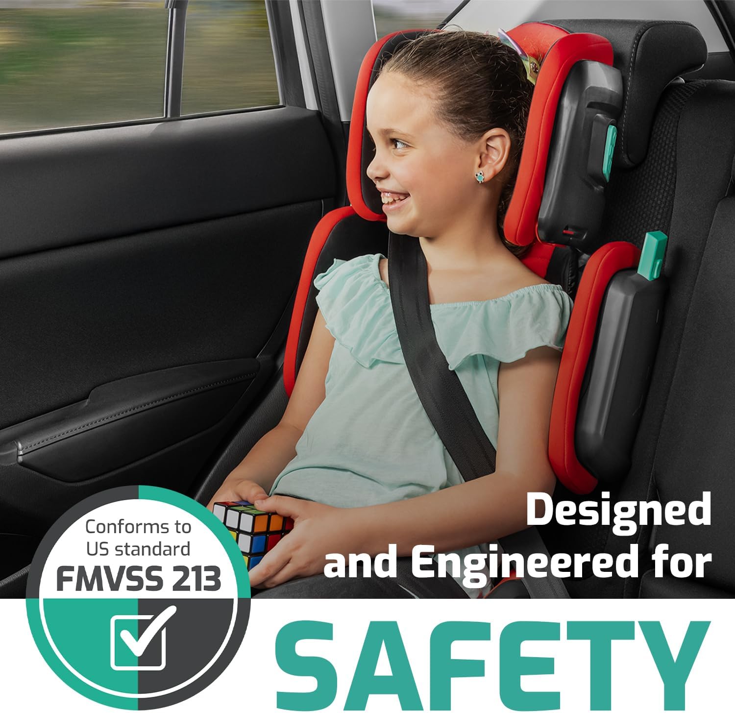 Mifold Hifold Adjustable Kids High Back Booster Car Seat with Strap – Slate Grey