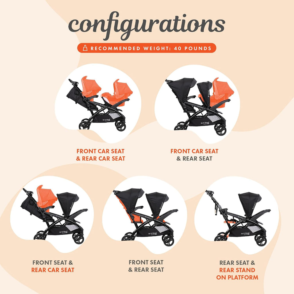 Baby Trend Infant and Toddler Double Stroller & Car Seat Combo, 2 Pc Set, Stormy - Lightweight and Compact Travel Stroller and Carseat Tandem for Babies, Infants, and Toddlers