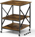 Warmiehomy 24'x24'x30' Large Printer Stand with Storage, 3 Tier Rolling Printer Cart Table, Mini Fridge Stand with Wheels, Use for 3D Laser Printer Home Office, Rustic Brown