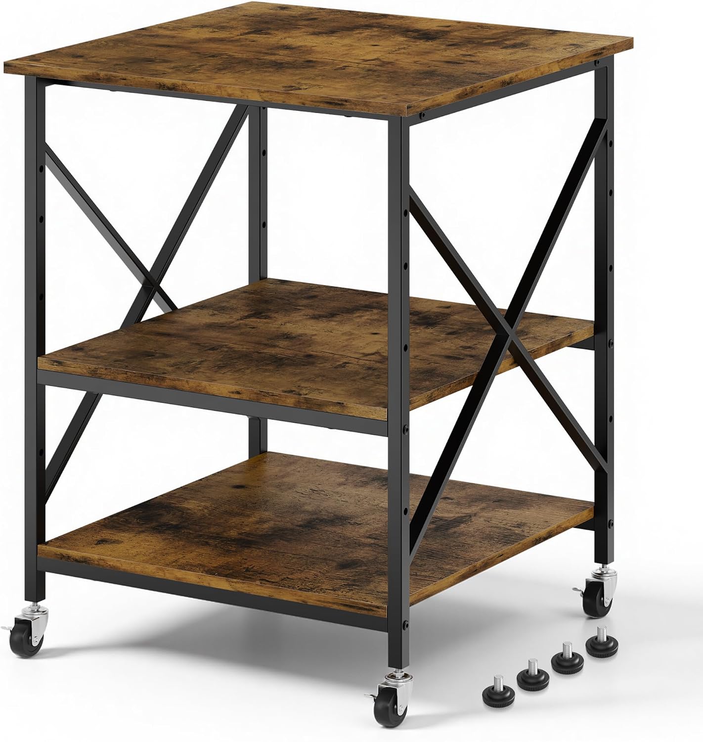Warmiehomy 24'x24'x30' Large Printer Stand with Storage, 3 Tier Rolling Printer Cart Table, Mini Fridge Stand with Wheels, Use for 3D Laser Printer Home Office, Rustic Brown