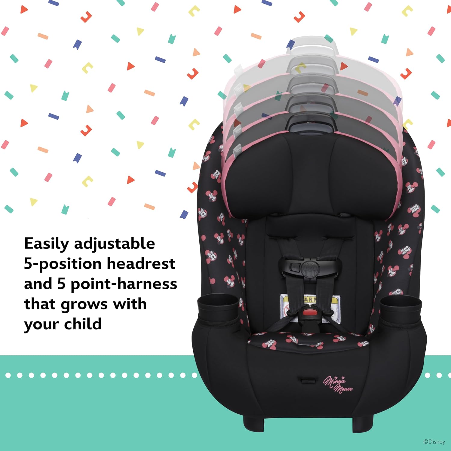 Disney Baby Ellaris 3-in-1 Convertible Car Seat, Slim Fit Design, Rear & Forward-Facing, 5-Position Headrest, 3-Across Fit, Travel-Friendly with Machine-Washable Seat Pad, Mickey Sprinkle
