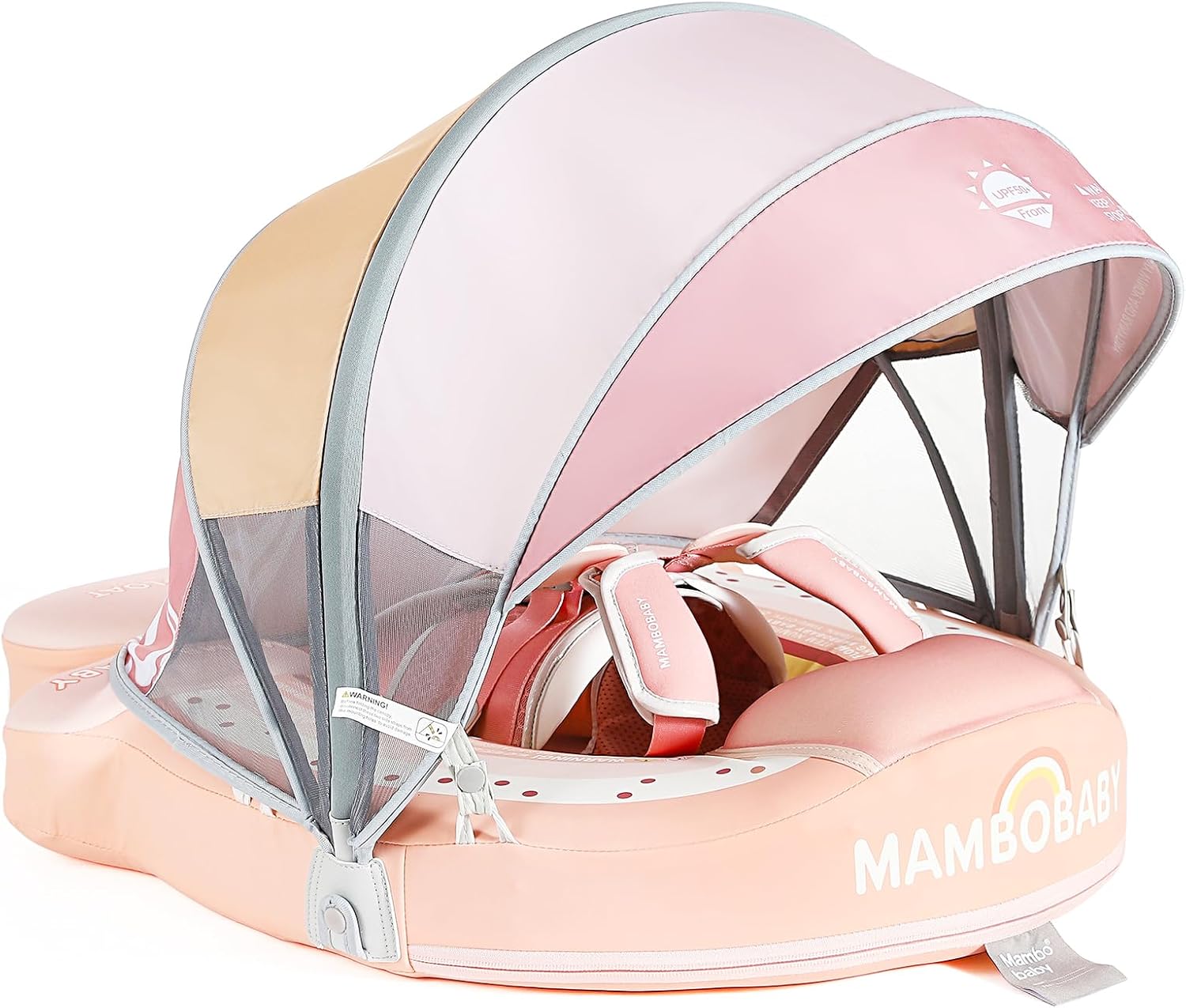 Mambobaby Baby Pool Float with Removable Sun Canopy - Non Inflatable Infant Swim Float with Anti-Flip Tail Design, Waterproof & Skin-Friendly Baby Float for Swimming (3-24 Months)
