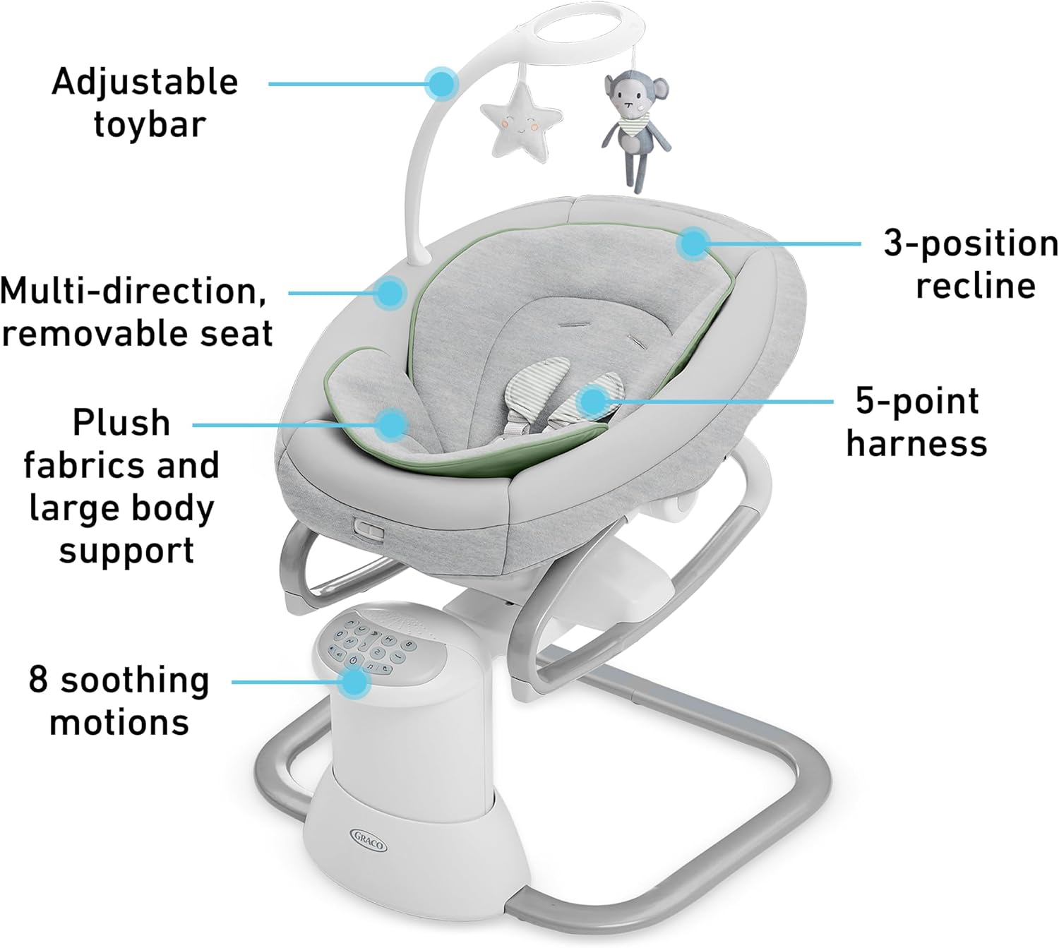 Graco Soothe My Way with Removable Rocker, Madden - Versatile Baby Swing & Portable Rocker