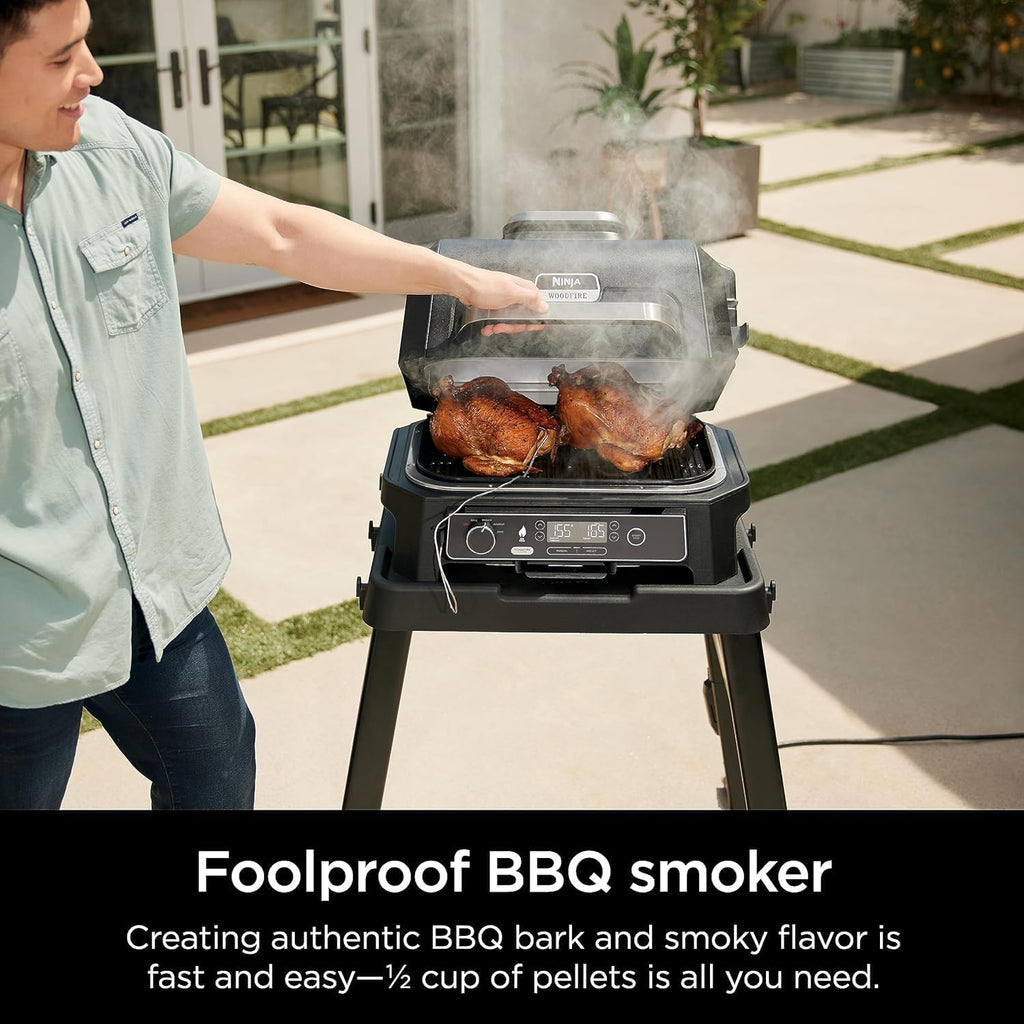 Ninja Woodfire ProXL Outdoor Grill & Smoker, Thermometer, 4-in-1 Master Grill, BBQ Smoker, Outdoor Air Fryer, Bake, Portable, Electric Grill (Renewed) (Hunter Green)