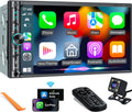 Upgrade Wireless Double Din Car Stereo with Carplay, Android Auto, Bluetooth, 4-Channel RCA, High Power, 2 Subwoofer Ports, 7' HD Capacitive Touchscreen Car Radio, Backup Camera, Audio Receiver