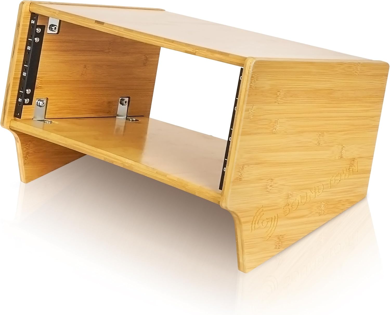 Sound Town DIY 4U Angled Desktop Turret Studio Rack, Solid Carbonized Bamboo, Assembly Required (STBR-4SL)