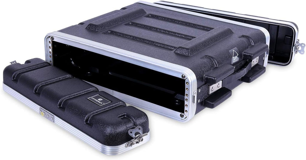 Crossrock Stackable 2U Rack Case, Standard 19.25' Depth, Polyethylene Hard-shell Construction with Heavy Duty Hardware-Black(CRA9602U)