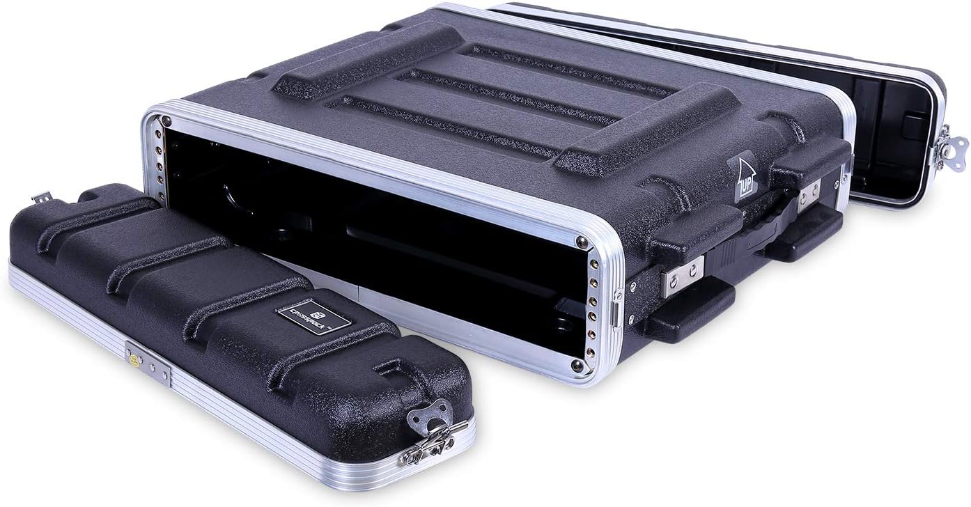 Crossrock Stackable 2U Rack Case, Standard 19.25' Depth, Polyethylene Hard-shell Construction with Heavy Duty Hardware-Black(CRA9602U)