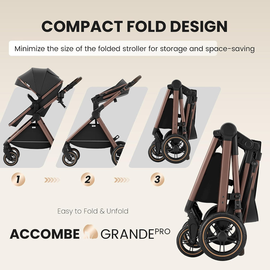 Accombe Baby Stroller, 2 in 1 Newborn Stroller Convertible Bassinet for Infant Toddler Pram with Footmuff (Copper)